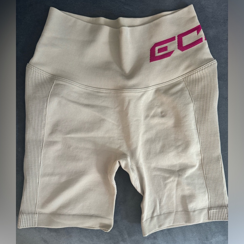 ECHT Cream Athletic Shorts with Pink Logo